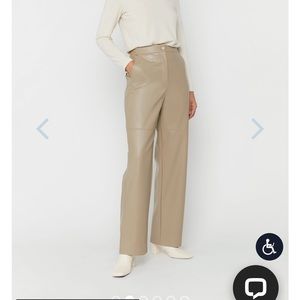 Oak + fort straight leg vegan leather pants in beige